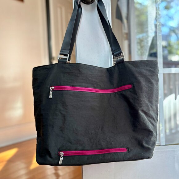 Baggallini Gray and Pink Weekender Expandable Carryall Overnight Tote Bag - Picture 3 of 14